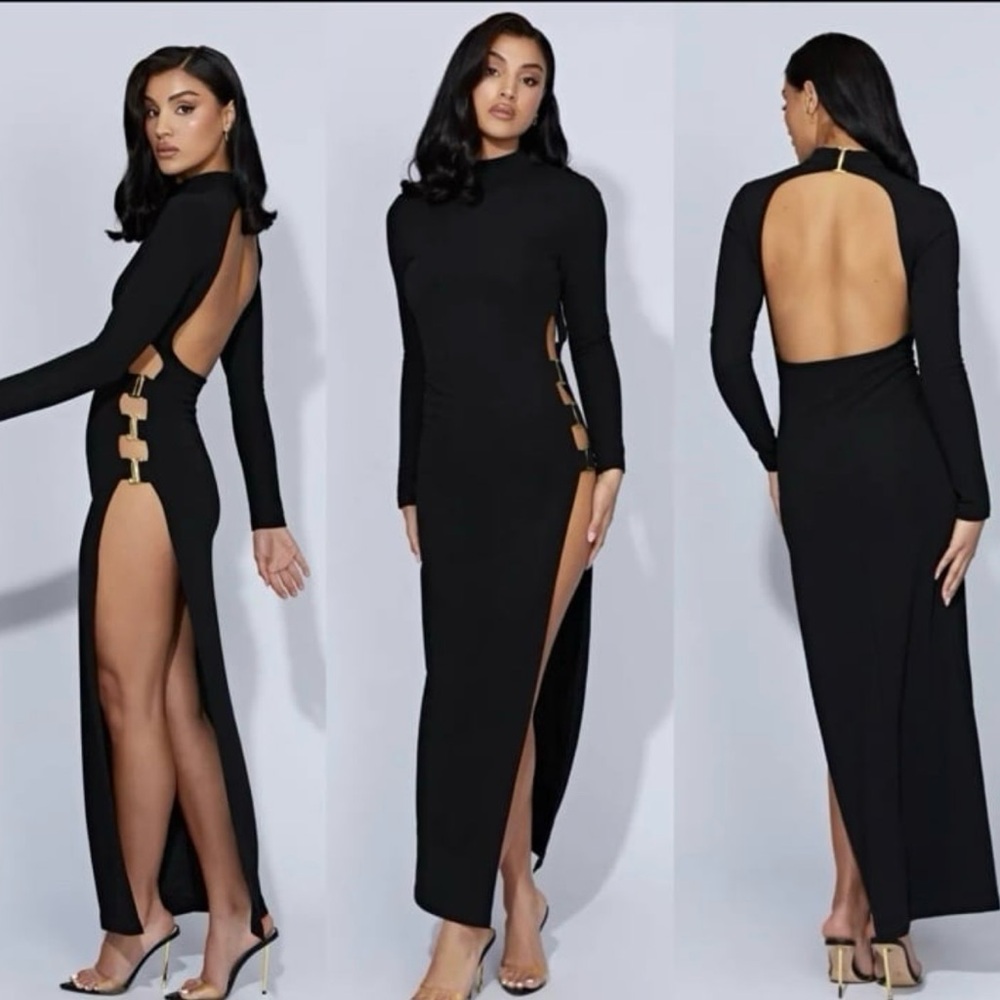 Meshki Black Long Sleeve Cut-Out Dress